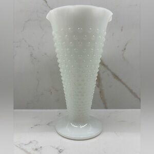 Vintage Anchor Hocking White Hobnail Fluted Milk Glass Vase Large